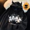 Unisex Graffiti Hooded Sweatshirt with Puff Print - Niche Cute Style, Thin Plus Velvet, Perfect for Autumn and Winter Couples.