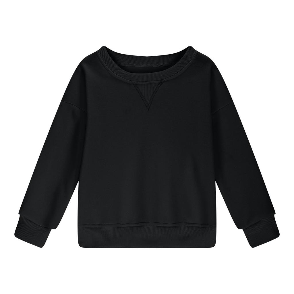 Children's Loose-Fit Sweatshirt Girls' Round Neck Casual Pullover Solid Color Hoodie