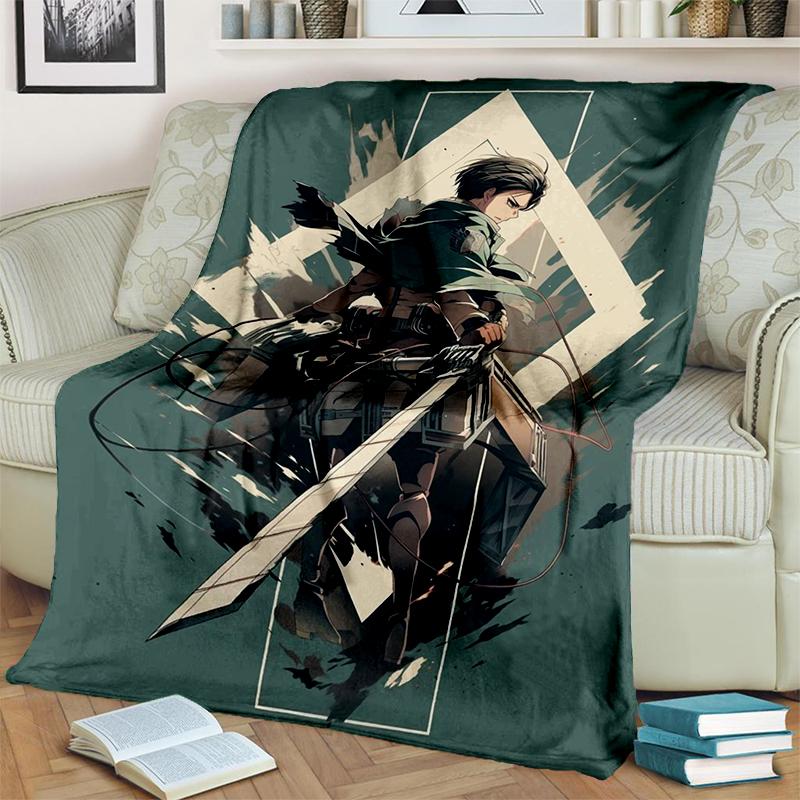 3D Cartoon Attack on Titan Eren Mikasa Anime Blanket,Soft Throw Blanket for Home Bedroom Bed Sofa Travel Picnic Cover Kids Gift