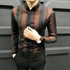 Business Casual Herrenhemden Herbst Revers Gestreift Kontrastfarbe Knopf Koreanischer Trend Mode Büro Soziales Langarm Slim Tops