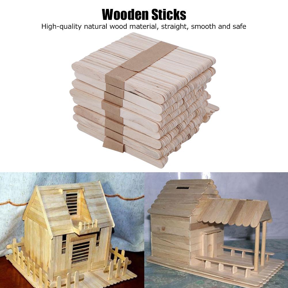 400Pcs Ice Cream Sticks Natural Wood Craft Sticks DIY Ice Bar Stick Kitchen Supplies