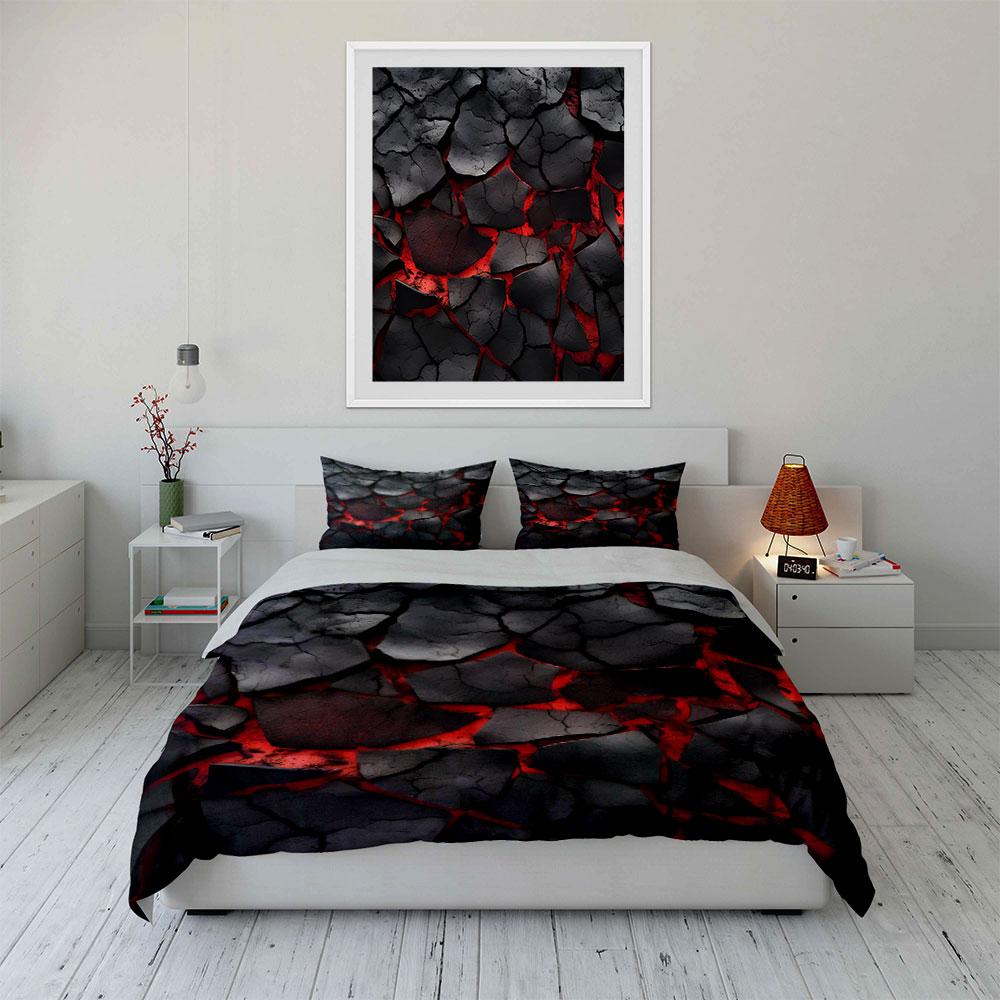3Pcs Lava Crack Print Bedding Set Volcano Magma Texture Duvet Cover + 2 Pillowcases Soft Polyester for Teens Bedroom Gifts