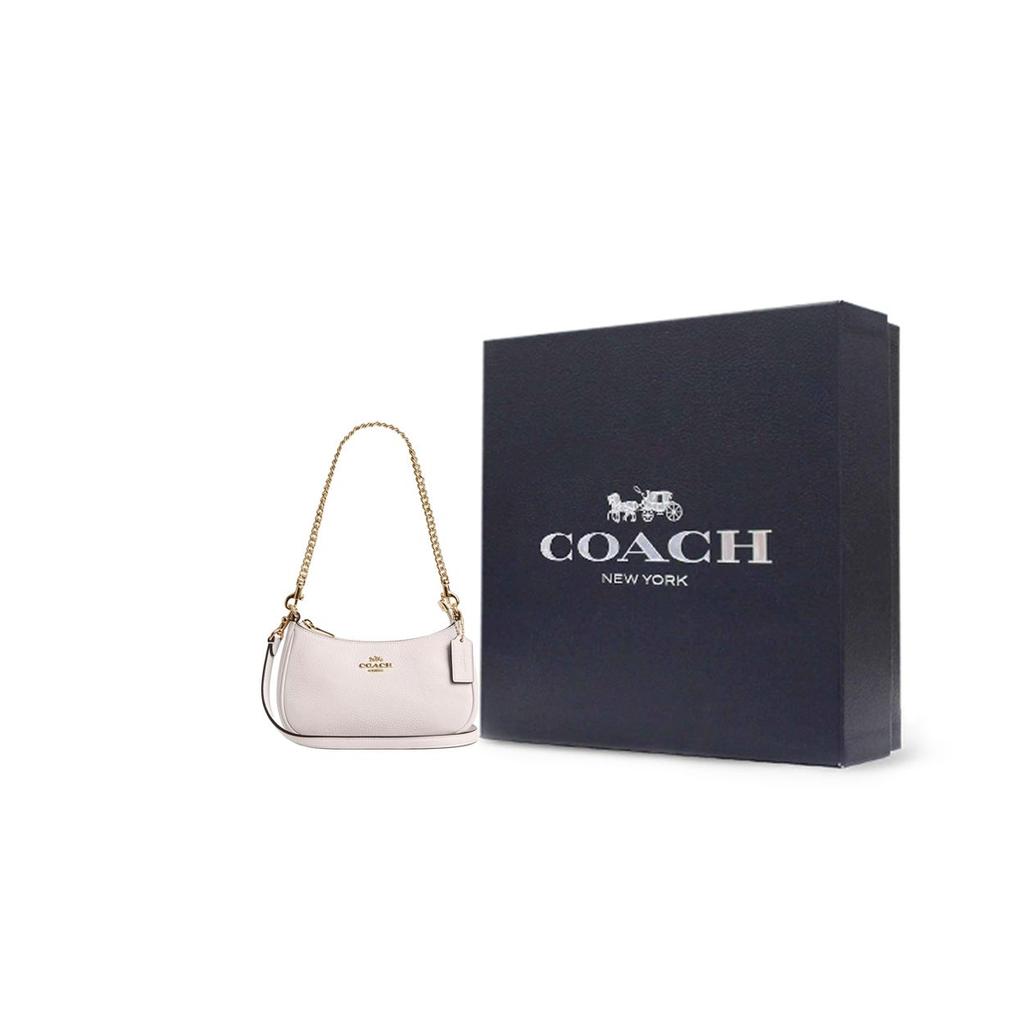 Coach Teri 20 Gold Logo Zip Closure Pebble Leather Crossbody Shoulder Bag Small Women bags White CW309-IMCHK