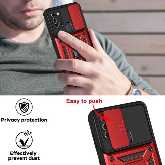 Coque de Protection - PROSHOP - Samsung A21S - Rouge - Verre Trempé - Anneau Antichoc
