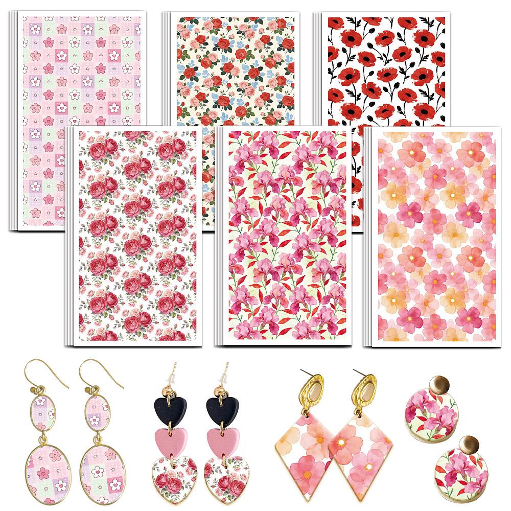 24 Sheets 6 Styles Ceramics Clay Water Transfer Paper Underglaze Transfer Decals for DIY Earrings Pendants Hair Clip Flower 12x7cm 4 sheets/style