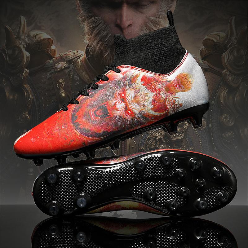 2025 New Black Wukong Series Large Size High-top Football Shoes Adult AG Long Nails TF Broken Nails Student Sneakers