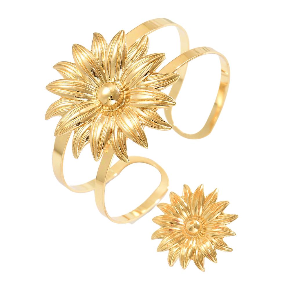 2025 New Wind Ladies Bracelet Geometric Flower Design Metal Opening Ring Versatile Premium Jewelry