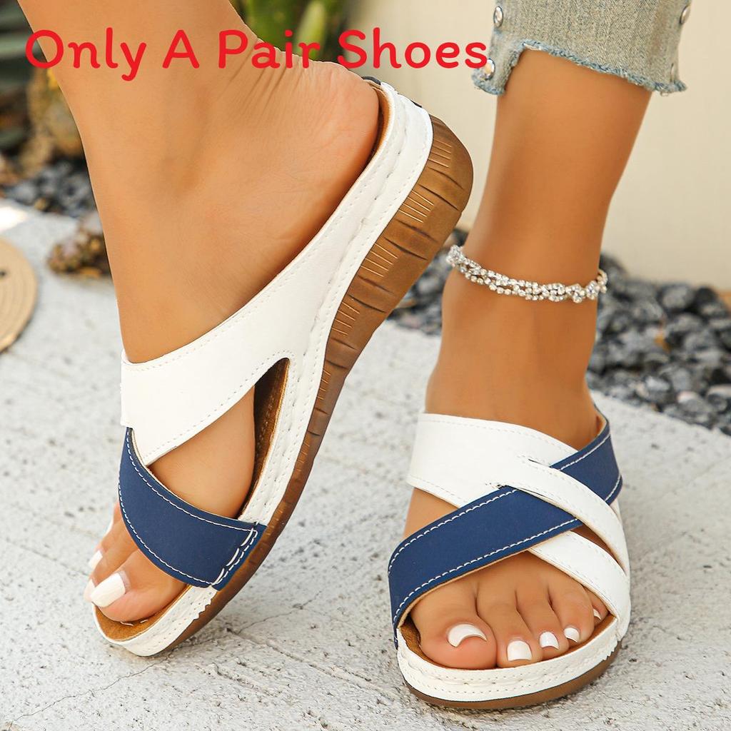 Womens Cross Strap Sandals With Pu Upper And Rubber Sole For Summer Beach Wear