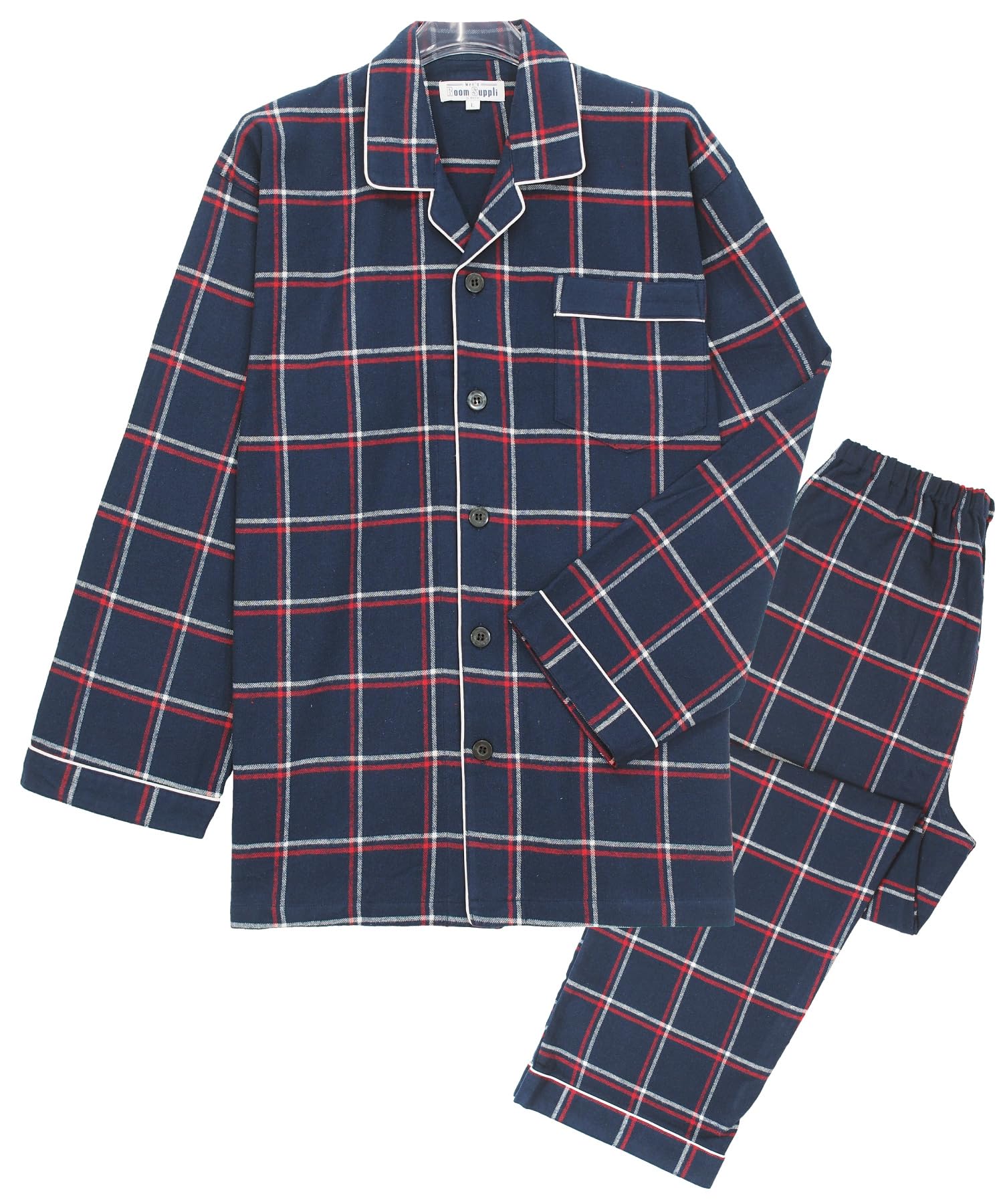 

NISHIKI Пижама с длинным рукавом на осень и хлопок верх и низ с брюками x красный размер мужской зимний, 100% фланель, приятный к коже, с застежкой спереди, комплект,