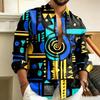 Trendiges Herren-Abstraktes Tribal Geometrisches Muster Langarmhemd, Hip-Hop Street Culture Urlaubs-Kragen Herrenhemd