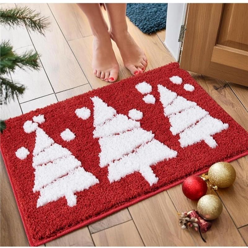 Christmas Winter Warm Patterned Christmas Tree Small Size Living Room Entrance Rug, Bathroom Door Mat, Home Decoration