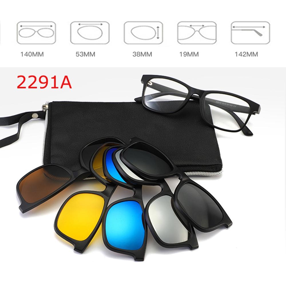 6 In 1 Polarized Sunglasses Men Women Magnetic Clip On Glasses TR90 Optical Prescription Eyeglass Frames Magnet Clips