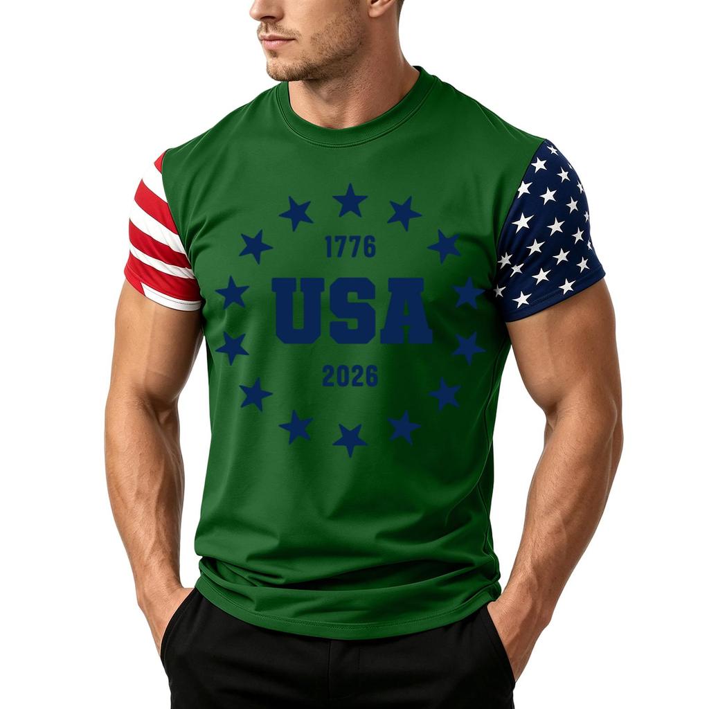 Men's Independence Day Flag Print Short Sleeve T-Shirt, Loose Casual Daily Summer Tops