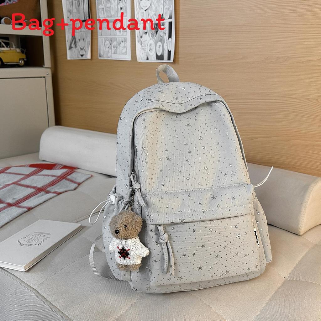 Starry Nylon Girls Backpack With Letter Print For Casual Travel And School Use