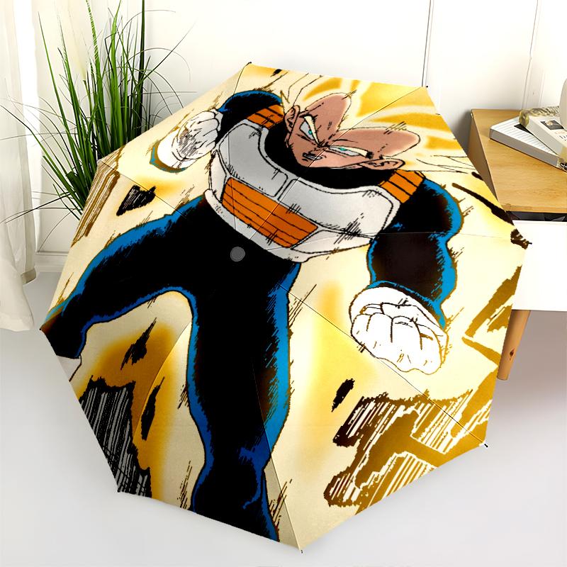 Vegeta Dragon Ball pattern, automatic folding umbrella, portable and foldable design, 8 ribs, a Christmas or birthday gift.