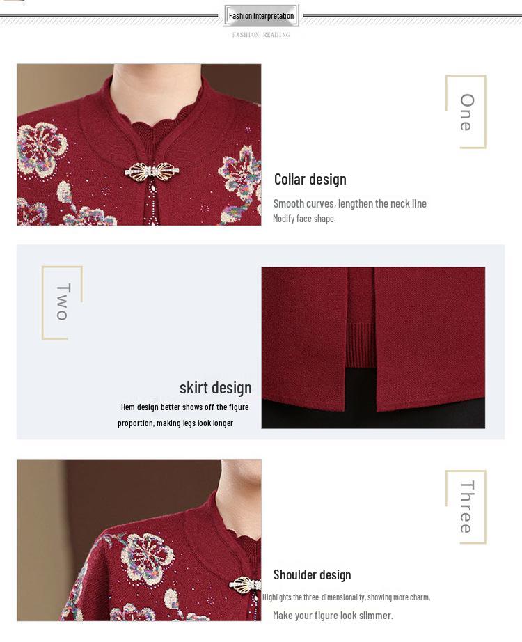 Mother-in-law Style Autumn Knit Cardigan Set for Middle-aged and Elderly Women