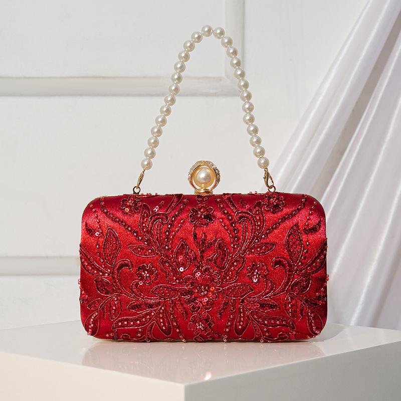 

Floral Embroidered Evening Clutch - Ladies Banquet Bag Perfectly Matching Formal Dresses for Dinner Events Crystal Ladies Bag бордовий
