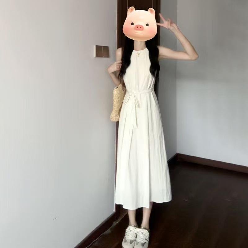 French White Sleeveless Dress Children's Summer New Small Coffee Break Thin Vest Long Dress