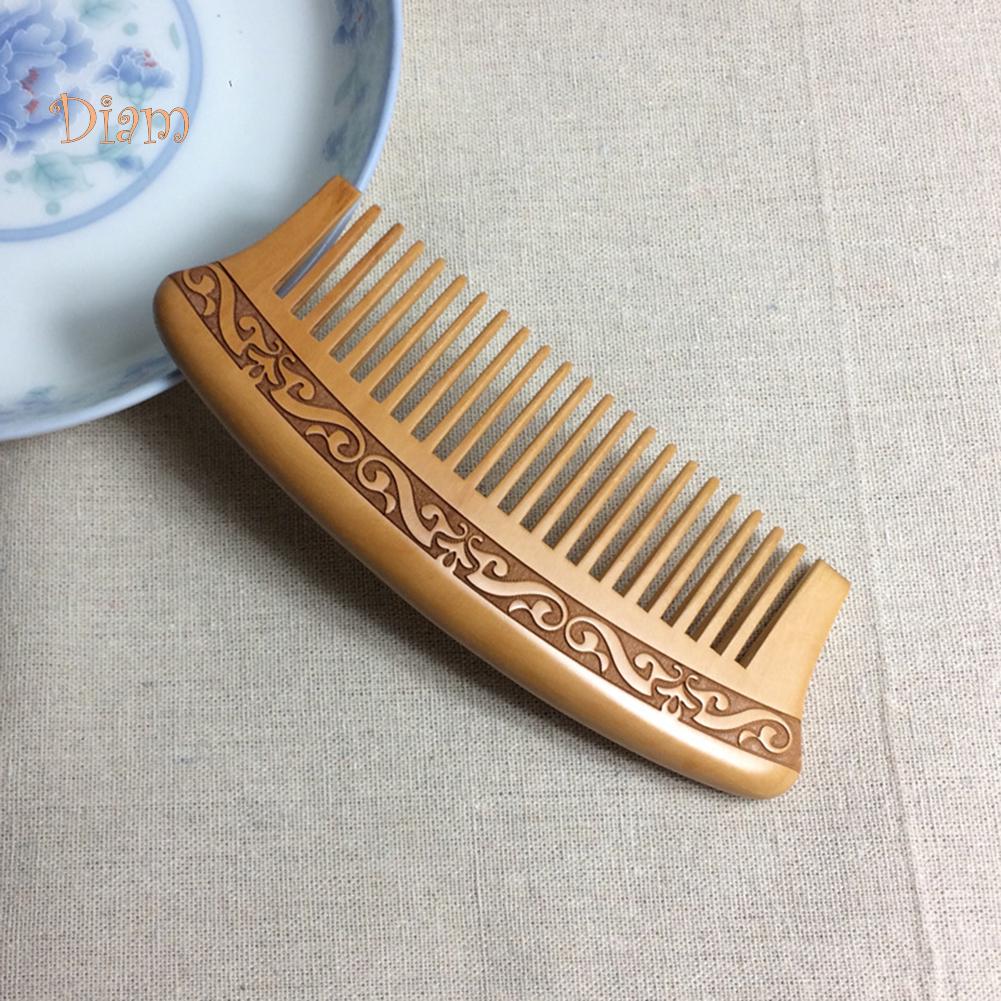 NO.INS Double Sided Carving Natural Peach Wood Comb Anti Static Hair Styling Tool Hair Comb Massage