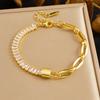 18K Gold Plated Padlock Baguette CZ Link Bracelet, Dainty Paperclip Chain Charm Bracelet for Women, Trendy Jewelry