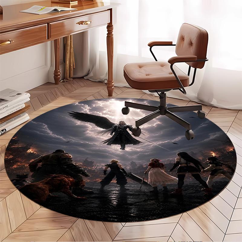 Final Fantasy Pattern Round Rug, Indoor/Outdoor Mat, for Picnic, Gameroom, Bedroom, Office, Living Room, Home Decor Carpet, Birthday Gift