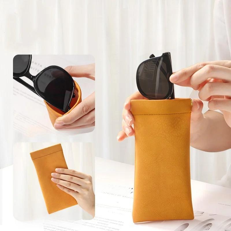 4 Color Soft Leather Reading Glasses Bag Case Waterproof Solid Sun Glasses Pouch Simple Eyewear Storage Bags Eyewear Accessories