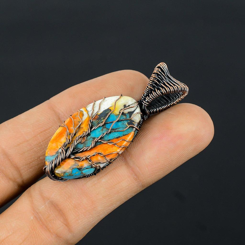 Tree of Life Multi Copper Spiny Oyster Gemstone Copper Wire Wrap Handmade Pendant Jewelry Gift For Love