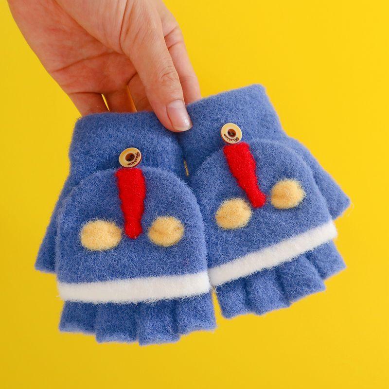 

Осенне-зимние перчатки для школьников из искусственной норки с полупальцами, тисненые, плюшевые, утолщенные, в стиле Ультрамен, детские вязаные термостойкие перчатки