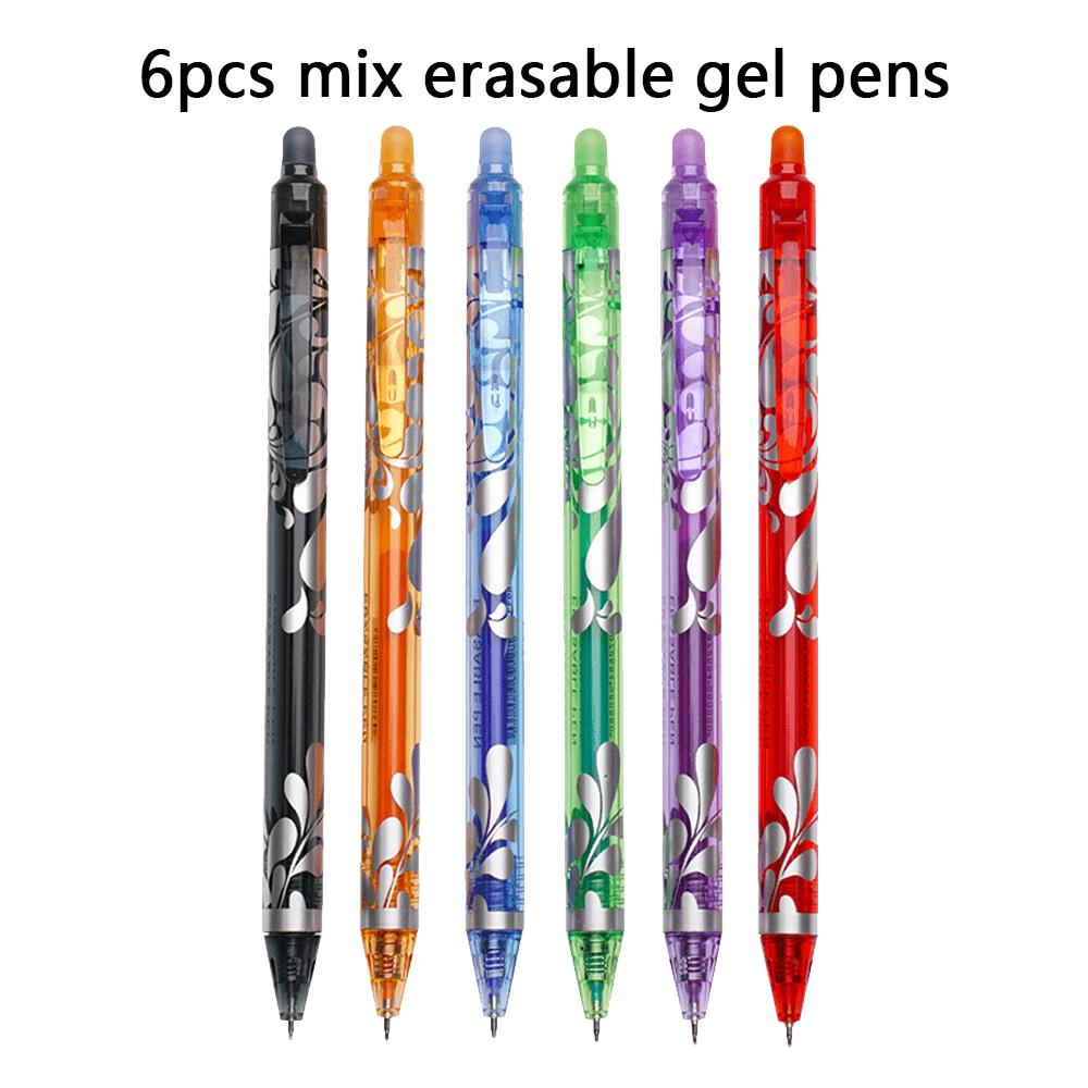Set of Retractable Gel Pens with a 0.5Mm Tip, Perfect for Correcting Mistakes with Washable Barrels. Including 6 Erasable Pens