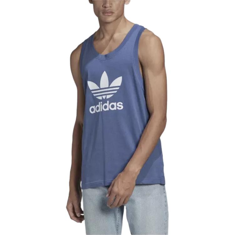 adidas Originals Letter Casual Sports Round Neck Sleeveless Vest Men Tops Blue GN3492
