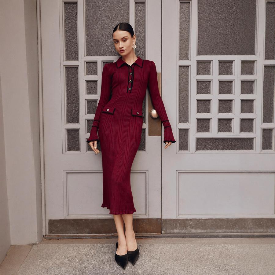 Chic Lace Knit Dress - New Autumn Winter Chunky Knit Wrap Dress with Stand Collar