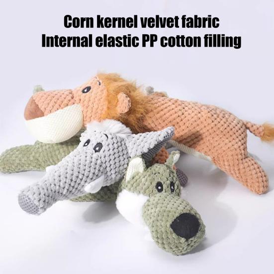 Jucărie de pluș pentru câini Moale Scârțâitoare Jucărie de mestecat Umplută Leu Lup Elefant Joc Interactiv Jucărie de tras pentru mestecători agresivi Divertisment prin mușcare