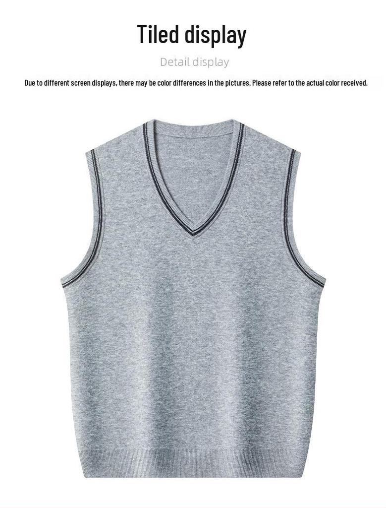 Einfarbige V-Ausschnitt Strickweste für Herren für mittlere und ältere Menschen