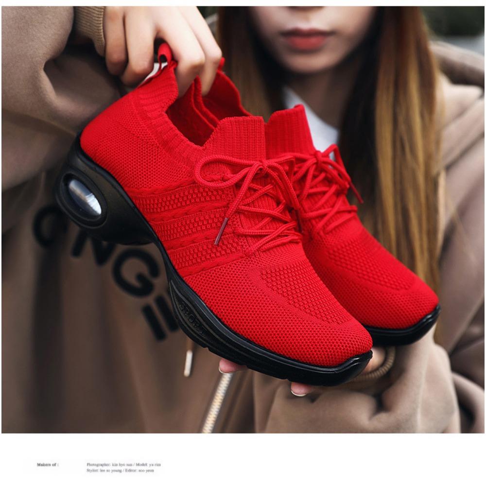 JMXD Women Shoes Flyknit Platform Dance Sneakers Air Cushion Casual Shoes Fashion Height Increasing Comfortable Trendy Walking Trainers