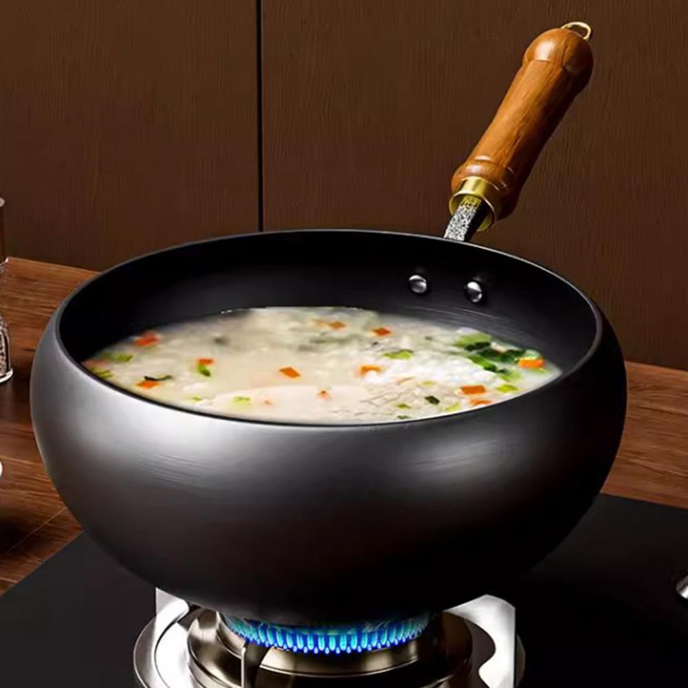 24CM Nonstick Wok Flat Bottom Non-Stick Pan with Lid Iron Wok for Home Camping Restaurant Hotel Kitchen