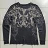 Fashionable Men's Autumn Personalized Skull Letter Print Micro Elastic Comfortable Long Sleeved T-shirt Outdoor Street Style Top