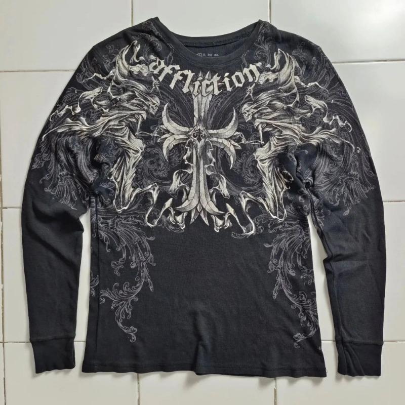 Fashionable Men's Autumn Personalized Skull Letter Print Micro Elastic Comfortable Long Sleeved T-shirt Outdoor Street Style Top