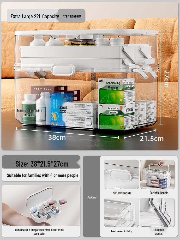 Large Capacity Family Medicine Box with Multi-Layer First Aid Storage for Household and Children