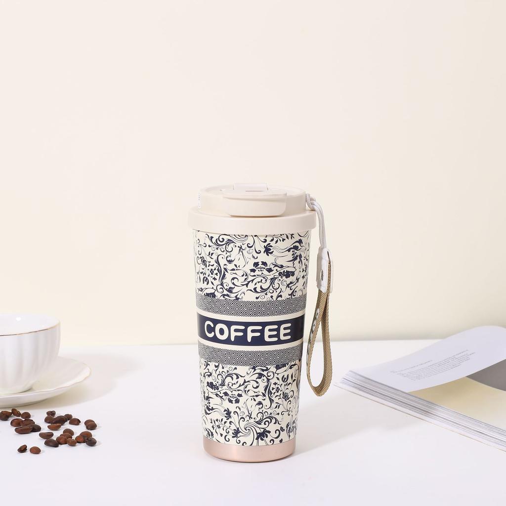 New lily of the valley 316 stainless steel coffee cup ceramic liner thermos cup large capacity high-value gift water cup