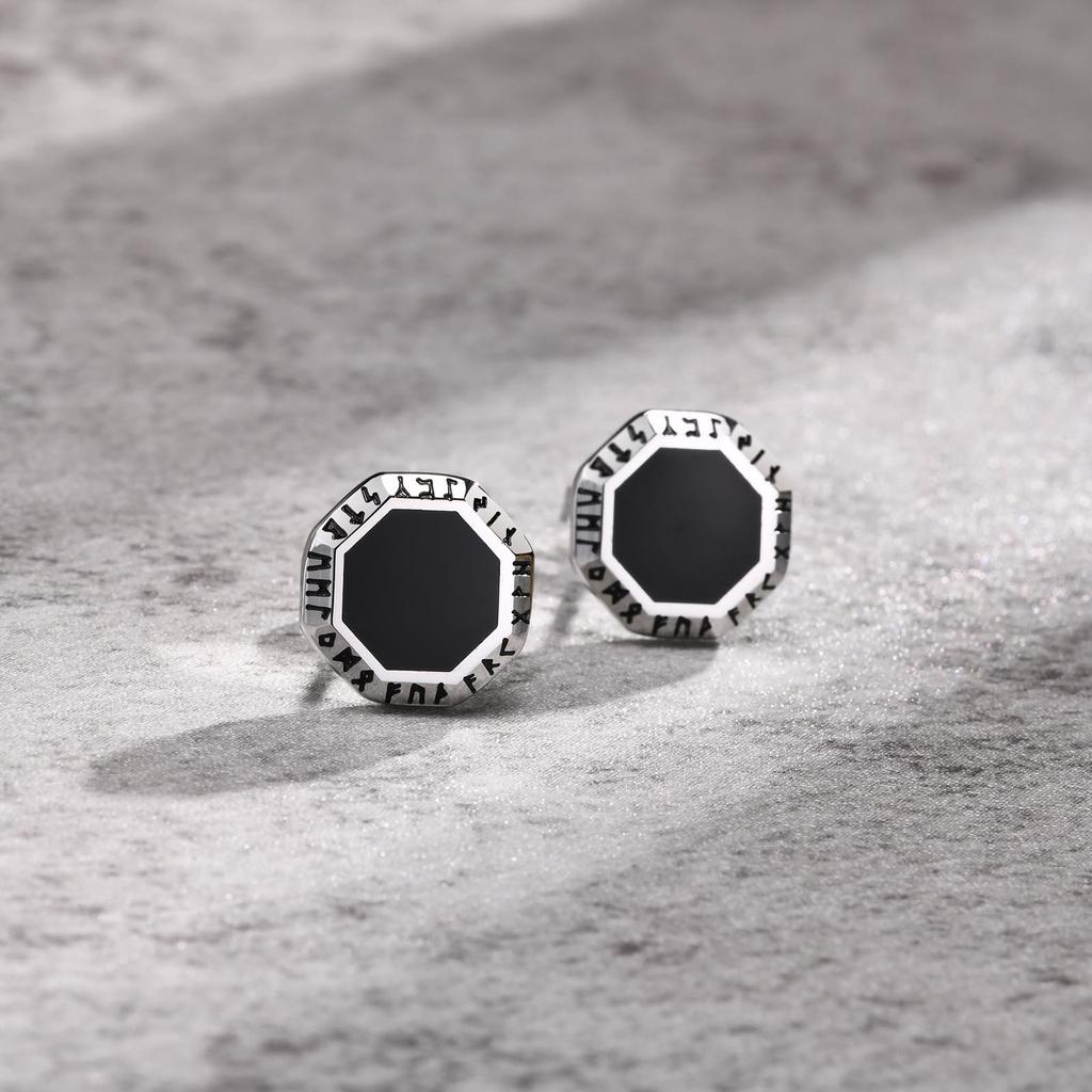 Gothic Norse Viking Earring Studs for Men Stainless Steel Octagon Viking Ear Talisman Vegvisir Mjolnir Amulet Gift for Male Boys