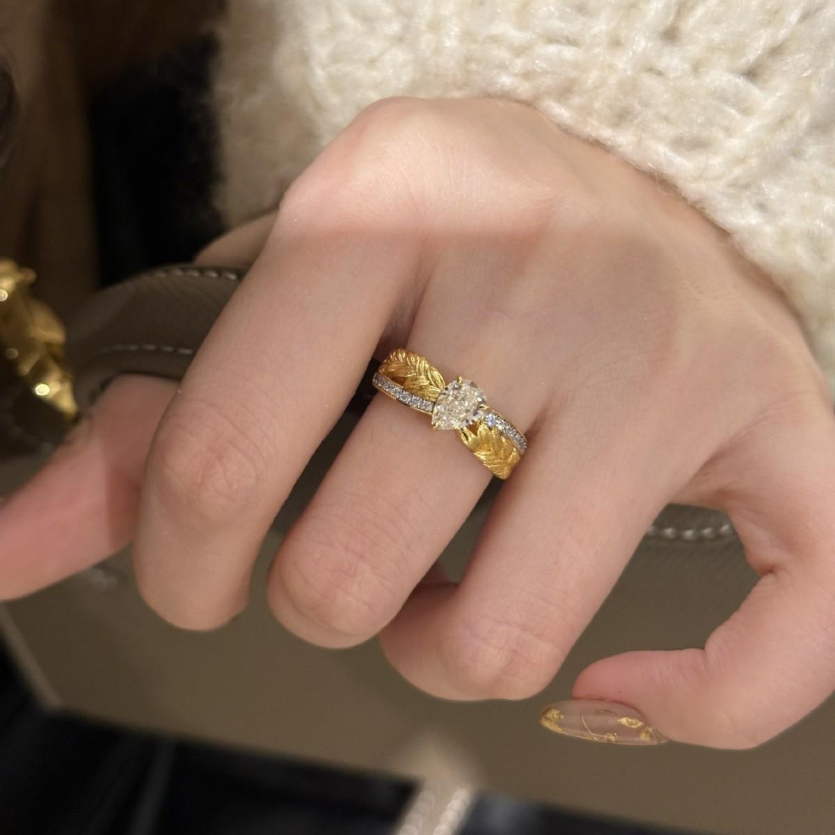 Легкая роскошь Средневековый Матовый Колос Пшеницы Высокоуглеродистый Алмазный Кольцо Женский Нишевый Высококачественный Супер Блестящий Универсальный Темперамент 50mm золотой