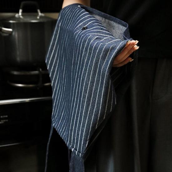Stripe Stain-resistant Kitchen Apron with Pocket And Removable Hand Towel for Women Men Cross-back Restaurant Cooking Pinafore Breathable