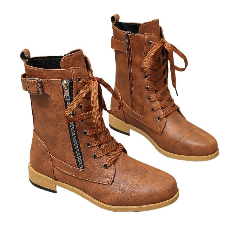 Women Ankle Boots Mid Heels Leather Shoes 2025 Winter Trend New Retro Chelsea Casual Shoes Fashion Motorcycle Chunky Botas Mujer