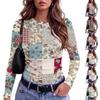 Women's Slim Fit Plaid Floral Print Long Sleeve Round Neck T-Shirt for Casual Wear