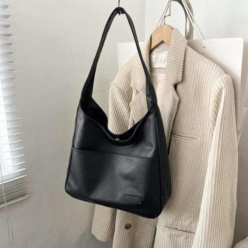 Casual Shoulder Tote Bag Women Soft Pu Leather Versatile Commuter Bag With Pocket