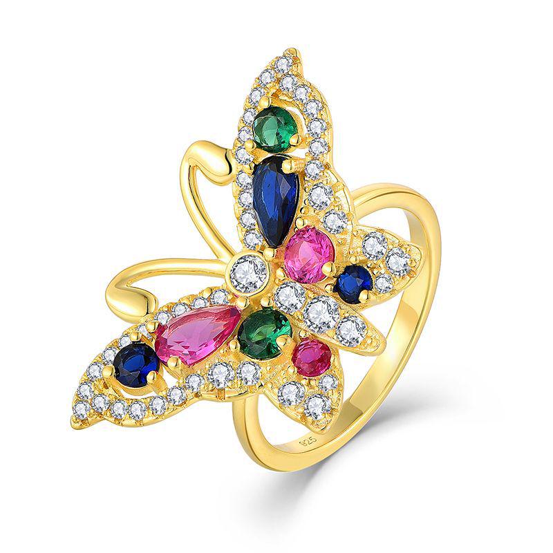 Colorful Butterfly Retro Ring: European and American Style, Versatile High-End Design for a Luxurious Feel. Size 8