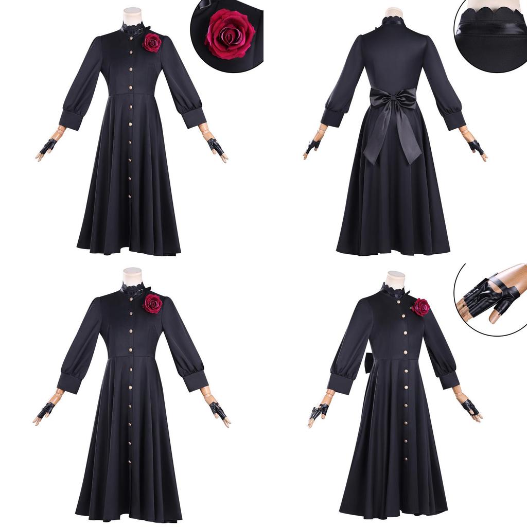 May I Ask For One Final Thing Scarlett Black Dress Cosplay Costume With Satin And Silk For Halloween Anime Fans