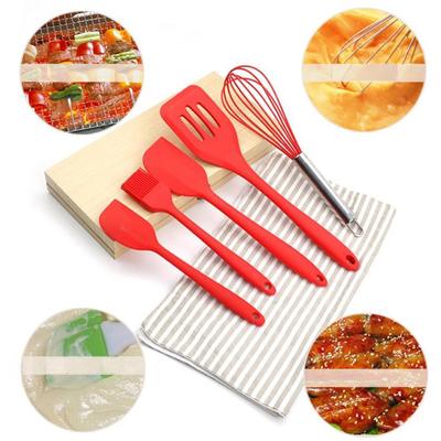 5pcs/set Silicone Kitchen Cooking Utensil Whisk Basting Brush Turner Spatula