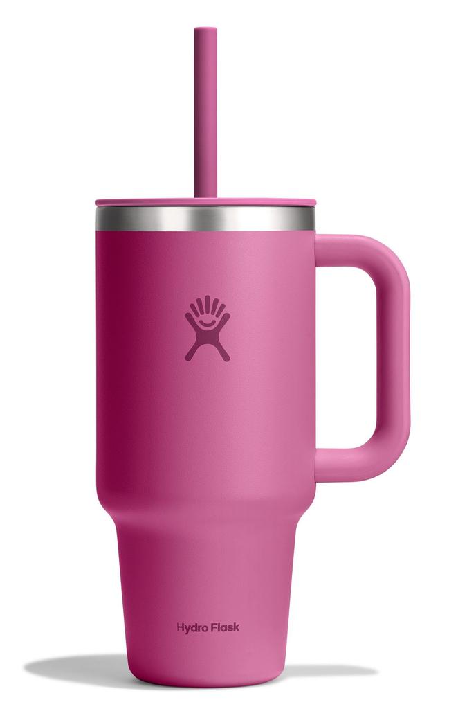 All Around Travel Tumbler, 32oz (946ml), Leaf Design, Insulated for Hot and Cold Drinks, Straw, and Handle (Official Japanese Product)