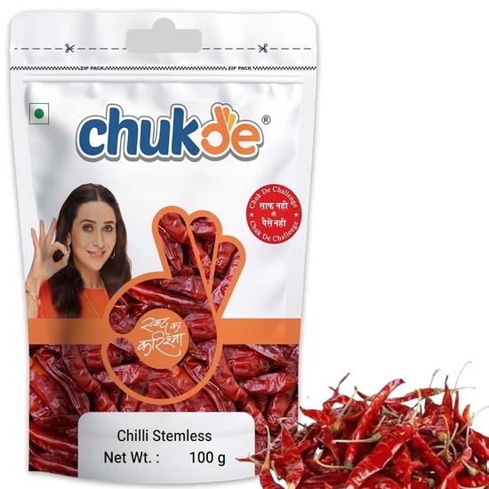 Chukde - Guntur Chilli Stemless - Chemical-free Indian Spice for Spicy Condiments, Pain Relief | 100 Gram (Pack of 3)